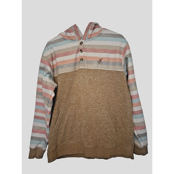 Men's Size Large Hooey Jimmy Gray Hoody w/Multi Color Stripes Preppy Pullover - Picture 1 of 8